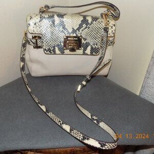 Micheal Kors Astrid Cream Python Embossed Leather Top Handle Crossbody Bag